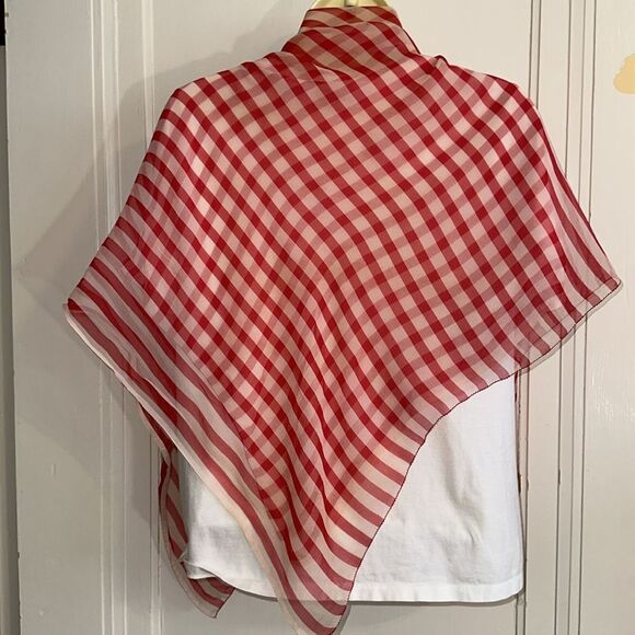 Vtg mid century extra, extra large red/white striped semi sheer polyester scarf - Picture 3 of 9